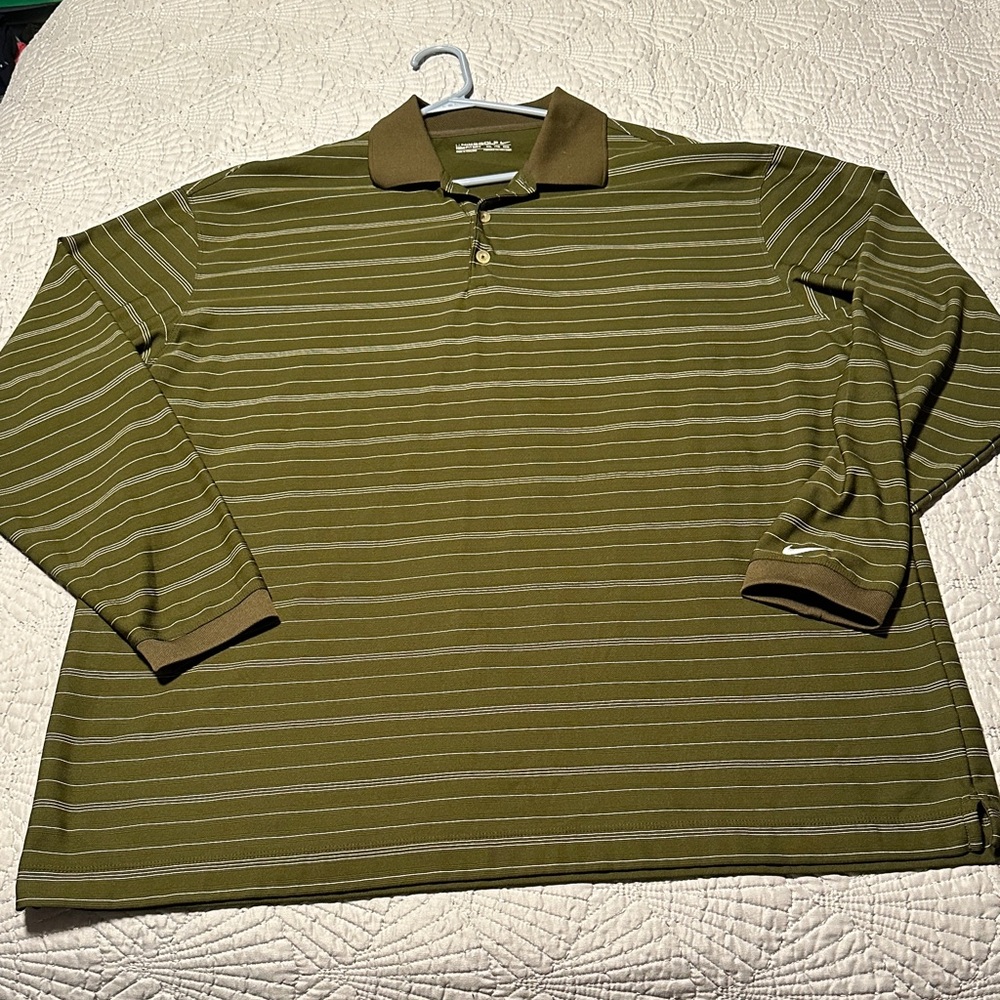 Nike Men's Olive Green Striped L/S Golf Polo, EUC, Size 2X